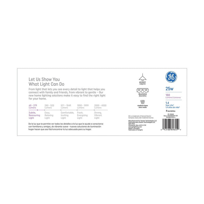 GE 25w 4pk G25 Incandescent Light Bulb White