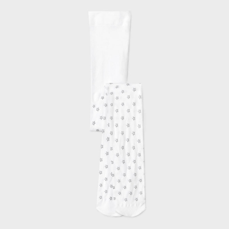 Girls' 'Flower' Nylon Tights - Cat & Jack White/Silver M