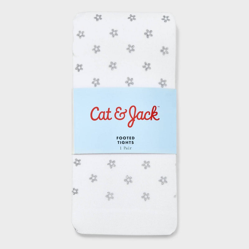 Girls' 'Flower' Nylon Tights - Cat & Jack White/Silver M