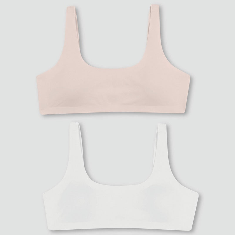 Hanes Girls'2pk Bonded Comfort Bra - White / Light Pink L
