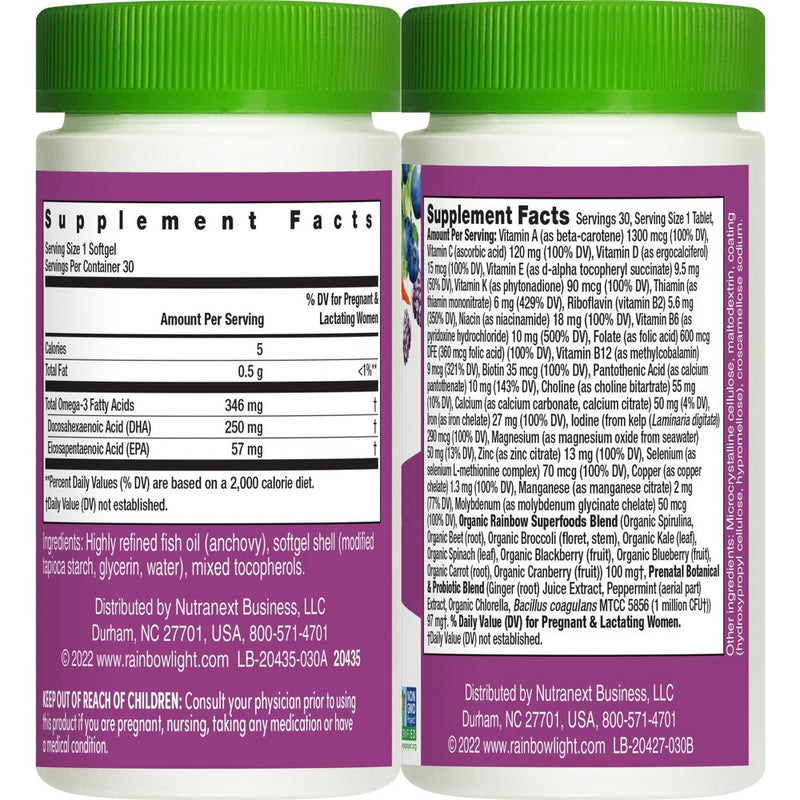 Rainbow Light Prenatal Daily Duo Multivitamin Dietary Supplement Tablets and Softgels - 60ct