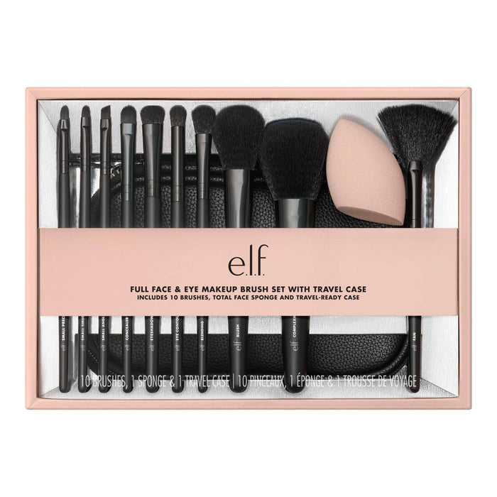 e.l.f. Full Face & Eye Makeup Brush Set with Travel Case - 12ct