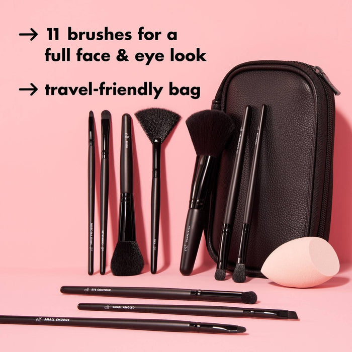e.l.f. Full Face & Eye Makeup Brush Set with Travel Case - 12ct