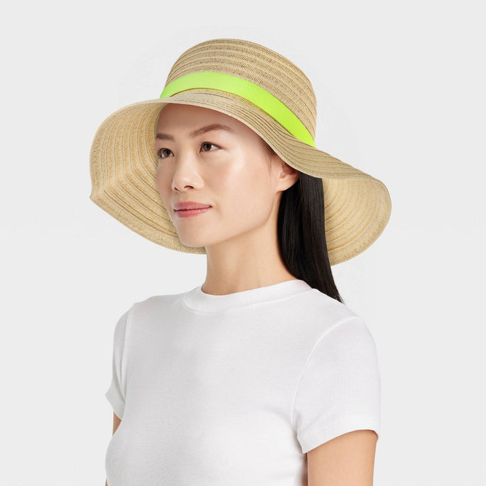 Packable Down Brim Straw Hat - A New Day Natural/Yellow S/M