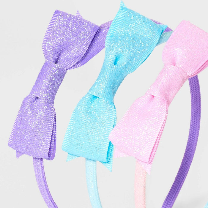 Girls' 3pk Headbands Woven Glitter Bow - Cat & Jack Purple/Blue/Pink
