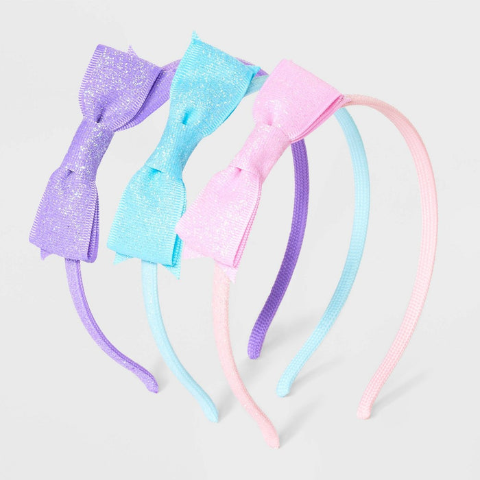 Girls' 3pk Headbands Woven Glitter Bow - Cat & Jack Purple/Blue/Pink