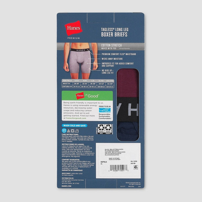 Hanes Premium Men's Stretch Long Leg Boxer Briefs 5pk - Black/Navy Blue/Gray M