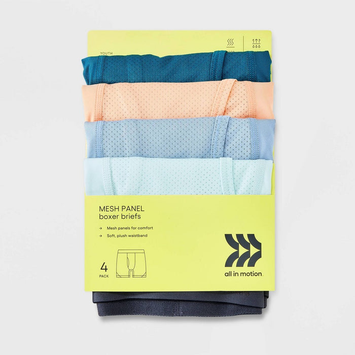 Boys' 4pk Mesh Boxer Briefs - All In Motion Green/Orange/Blue M