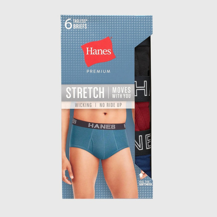 Hanes Premium Men's Stretch Classic Briefs 6pk - Blue/Black/Red XXL