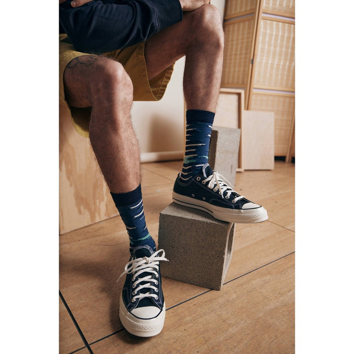 STANCE x WADE Men's Striped Seared Crew Socks 2pk - Blue/Light Aqua Blue L