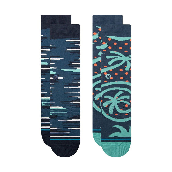 STANCE x WADE Men's Striped Seared Crew Socks 2pk - Blue/Light Aqua Blue L