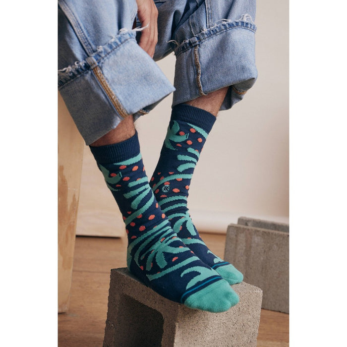 STANCE x WADE Men's Striped Seared Crew Socks 2pk - Blue/Light Aqua Blue L