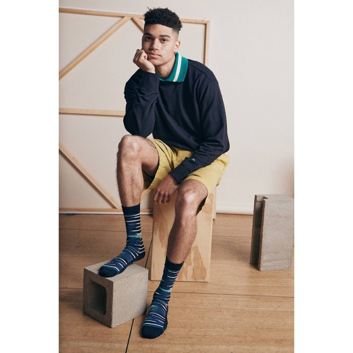 STANCE x WADE Men's Striped Seared Crew Socks 2pk - Blue/Light Aqua Blue L