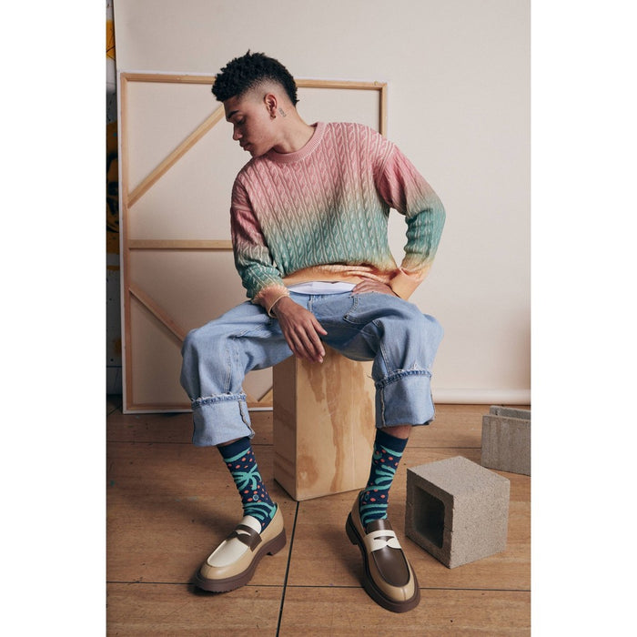 STANCE x WADE Men's Striped Seared Crew Socks 2pk - Blue/Light Aqua Blue L