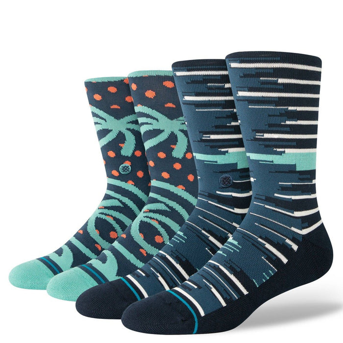 STANCE x WADE Men's Striped Seared Crew Socks 2pk - Blue/Light Aqua Blue L