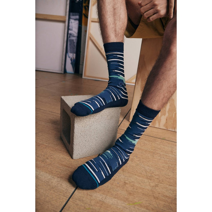 STANCE x WADE Men's Striped Seared Crew Socks 2pk - Blue/Light Aqua Blue L