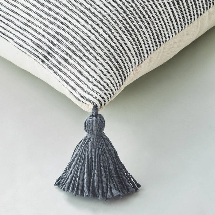 24"x24" Woven Slub Stripe Throw Pillow with Tassels Gray/White - Hearth & Hand with Magnolia