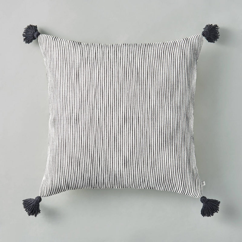 24"x24" Woven Slub Stripe Throw Pillow with Tassels Gray/White - Hearth & Hand with Magnolia (LOCAL PICKUP ONLY)