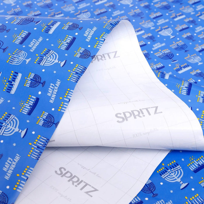 55 sq ft Happy Hanukkah and Menorah Gift Wrap - Spritz