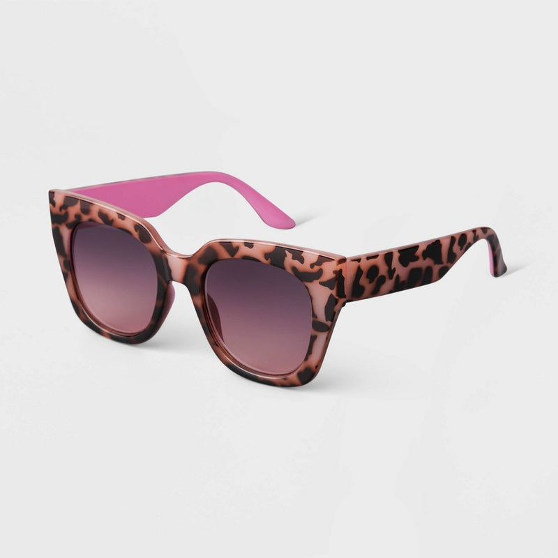 Women's Oversized Two-Tone Tortoise Shell Cateye Sunglasses - A New Day Tan