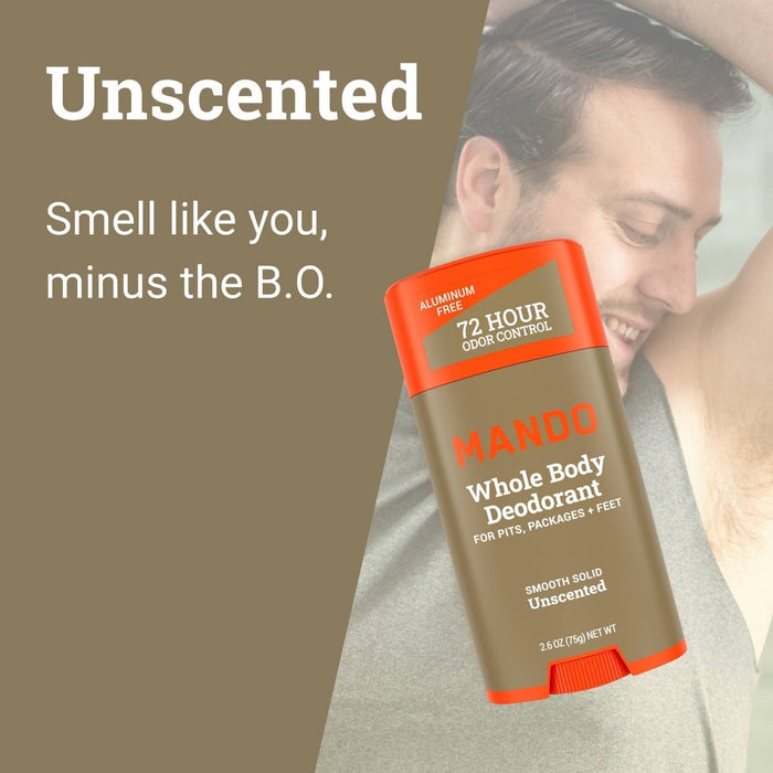 Mando Whole Body Deodorant - Men's Aluminum-Free Smooth Solid Stick Deodorant - Unscented - 2.6oz