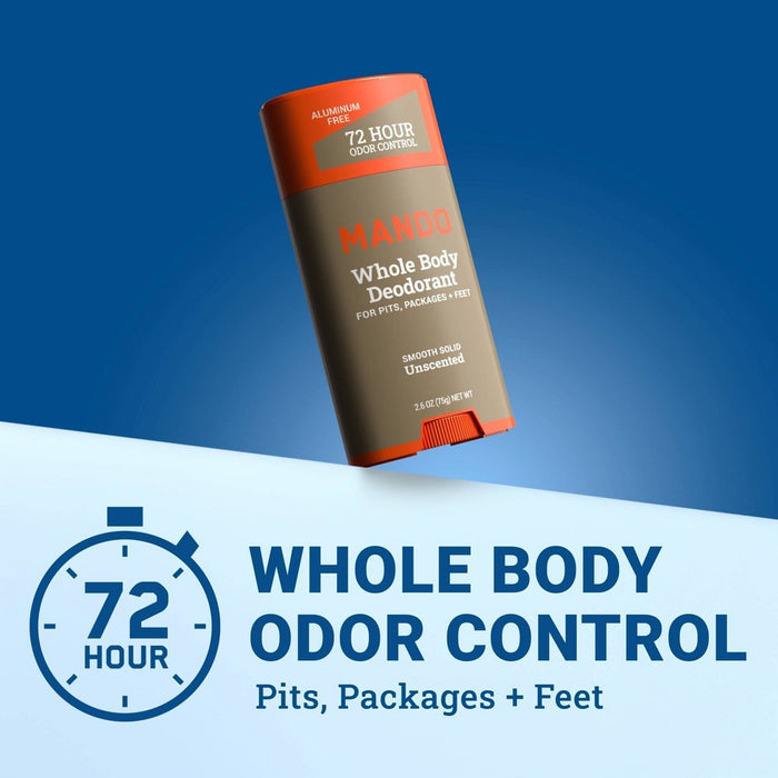 Mando Whole Body Deodorant - Men's Aluminum-Free Smooth Solid Stick Deodorant - Unscented - 2.6oz