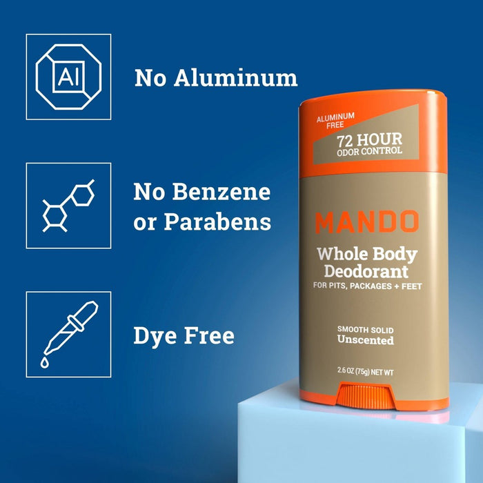 Mando Whole Body Deodorant - Men's Aluminum-Free Smooth Solid Stick Deodorant - Unscented - 2.6oz