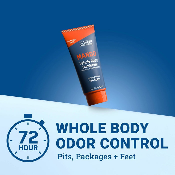 Mando Whole Body Deodorant - Men's Aluminum-Free Invisible Cream Deodorant - Pro Sport - Trial Size - 0.5oz