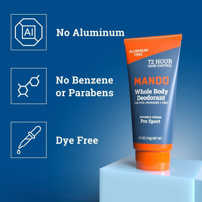 Mando Whole Body Deodorant - Men's Aluminum-Free Invisible Cream Deodorant - Pro Sport - Trial Size - 0.5oz