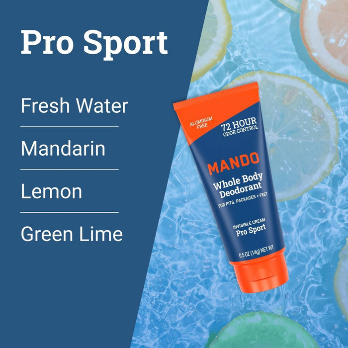 Mando Whole Body Deodorant - Men's Aluminum-Free Invisible Cream Deodorant - Pro Sport - Trial Size - 0.5oz