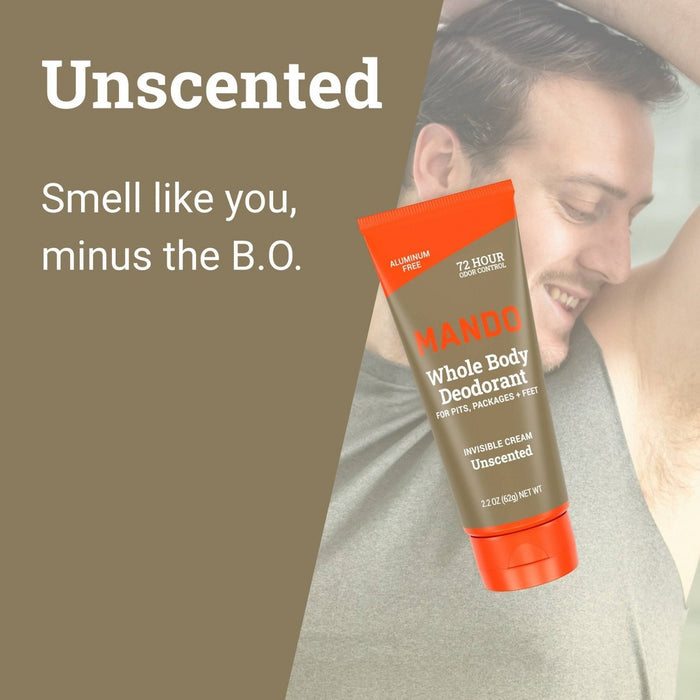 Mando Whole Body Deodorant - Men's Aluminum-Free Invisible Cream Deodorant - Unscented - 2.2oz