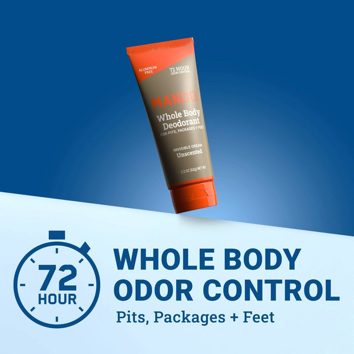 Mando Whole Body Deodorant - Men's Aluminum-Free Invisible Cream Deodorant - Unscented - 2.2oz