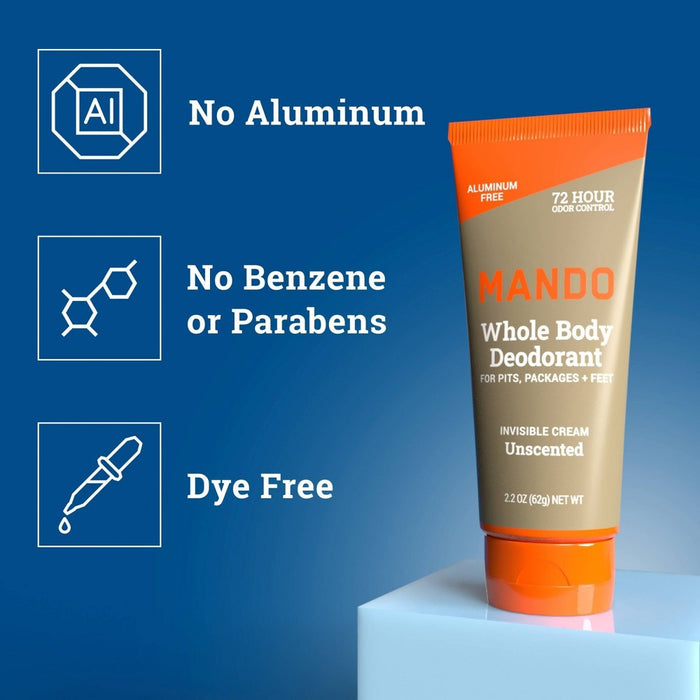 Mando Whole Body Deodorant - Men's Aluminum-Free Invisible Cream Deodorant - Unscented - 2.2oz