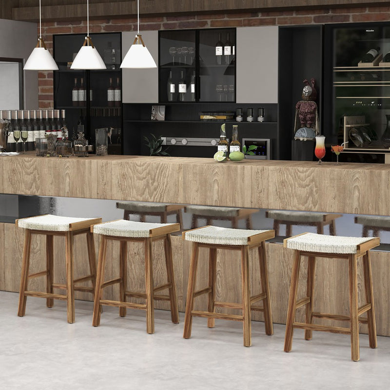 Tangkula Set of 2 Saddle Bar Stools 25.5" Counter Height Dining Stools w/ Seaweed Woven Seat (LOCAL PICKUP ONLY)