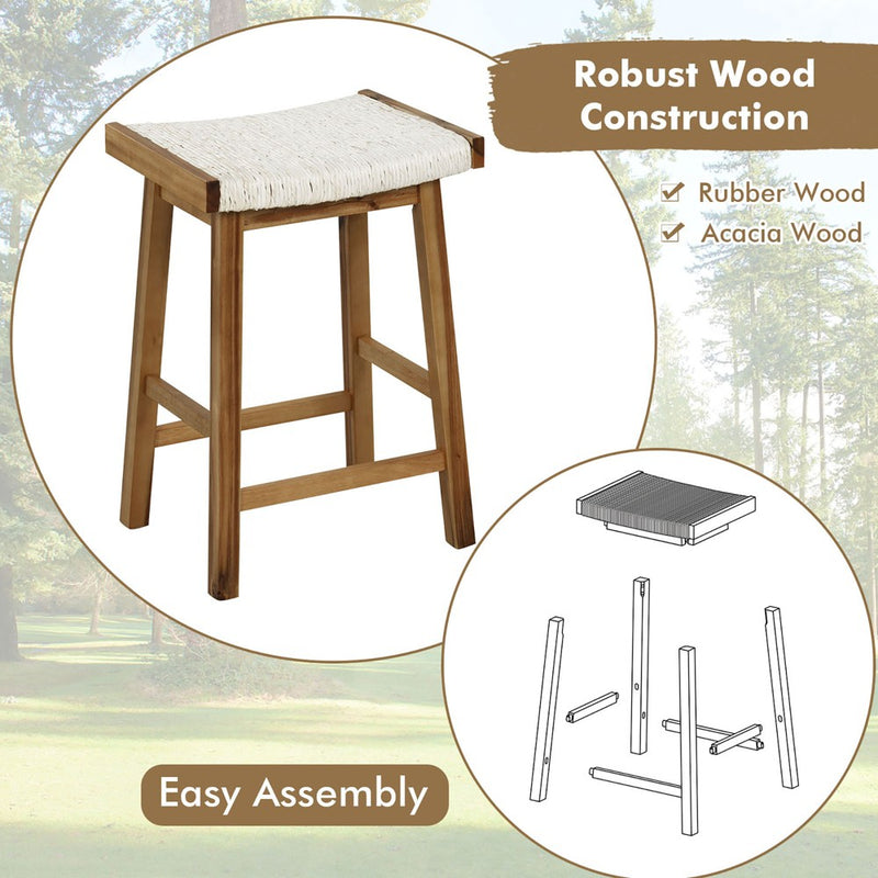 Tangkula Set of 2 Saddle Bar Stools 25.5" Counter Height Dining Stools w/ Seaweed Woven Seat (LOCAL PICKUP ONLY)