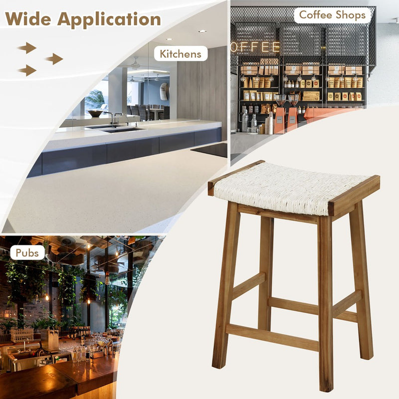 Tangkula Set of 2 Saddle Bar Stools 25.5" Counter Height Dining Stools w/ Seaweed Woven Seat (LOCAL PICKUP ONLY)