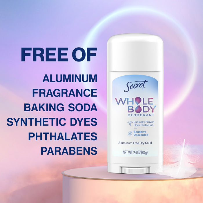 Secret Whole Body Stick Aluminum Free Deodorant for Women - Unscented - 2.4oz