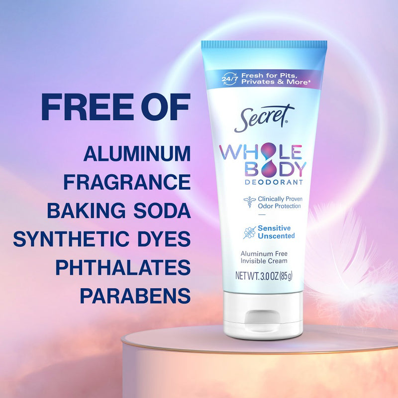 Secret Whole Body Aluminum Free Deodorant Clear Cream - Unscented - 3.0oz