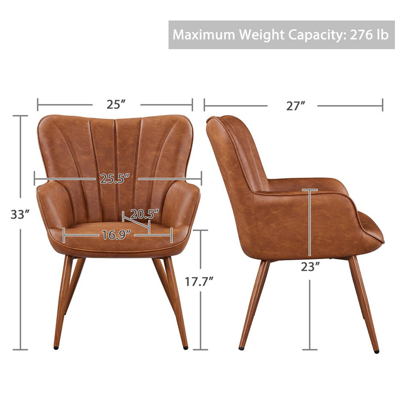 Yaheetech Modern Faux Leather Accent Chair Upholstered Armchair, Retro Brown (LOCAL PICKUP ONLY)