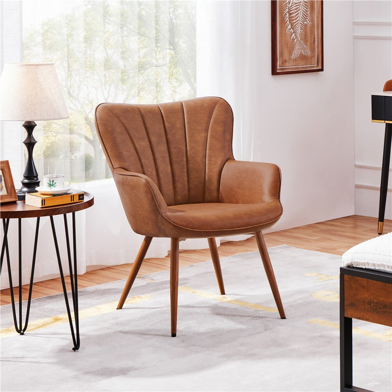 Yaheetech Modern Faux Leather Accent Chair Upholstered Armchair, Retro Brown (LOCAL PICKUP ONLY)