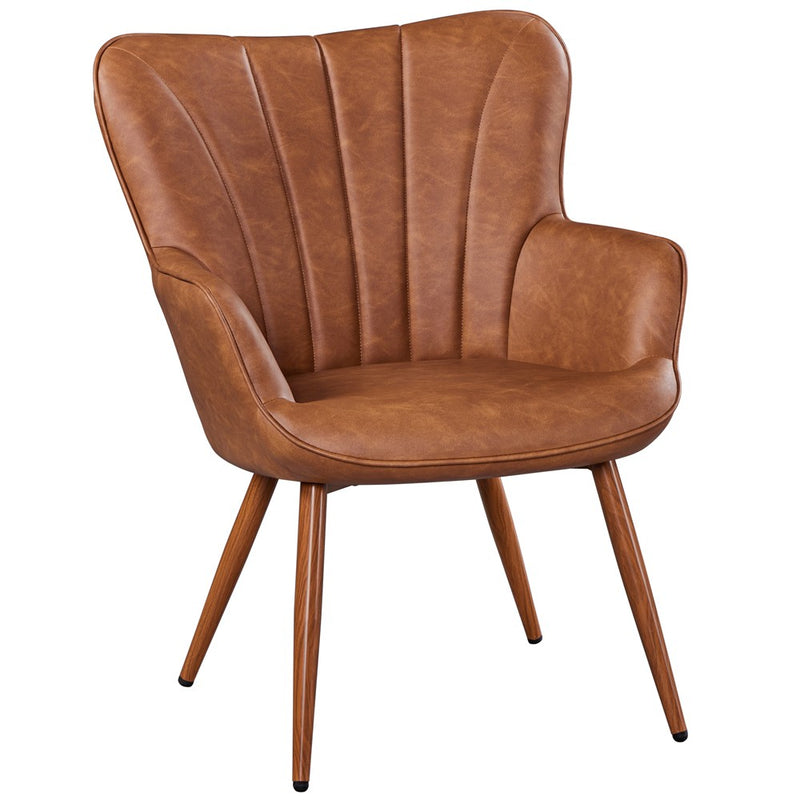 Yaheetech Modern Faux Leather Accent Chair Upholstered Armchair, Retro Brown (LOCAL PICKUP ONLY)