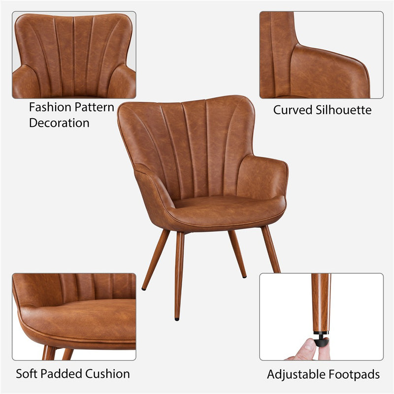 Yaheetech Modern Faux Leather Accent Chair Upholstered Armchair, Retro Brown (LOCAL PICKUP ONLY)