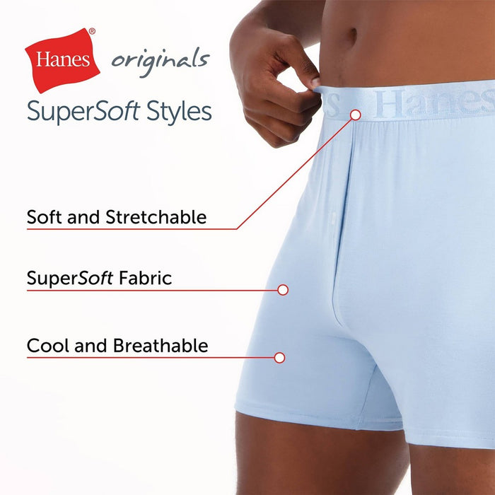 Hanes Originals Premium Men's SuperSoft Knit Boxer Shorts 2pk - Blue/Black M
