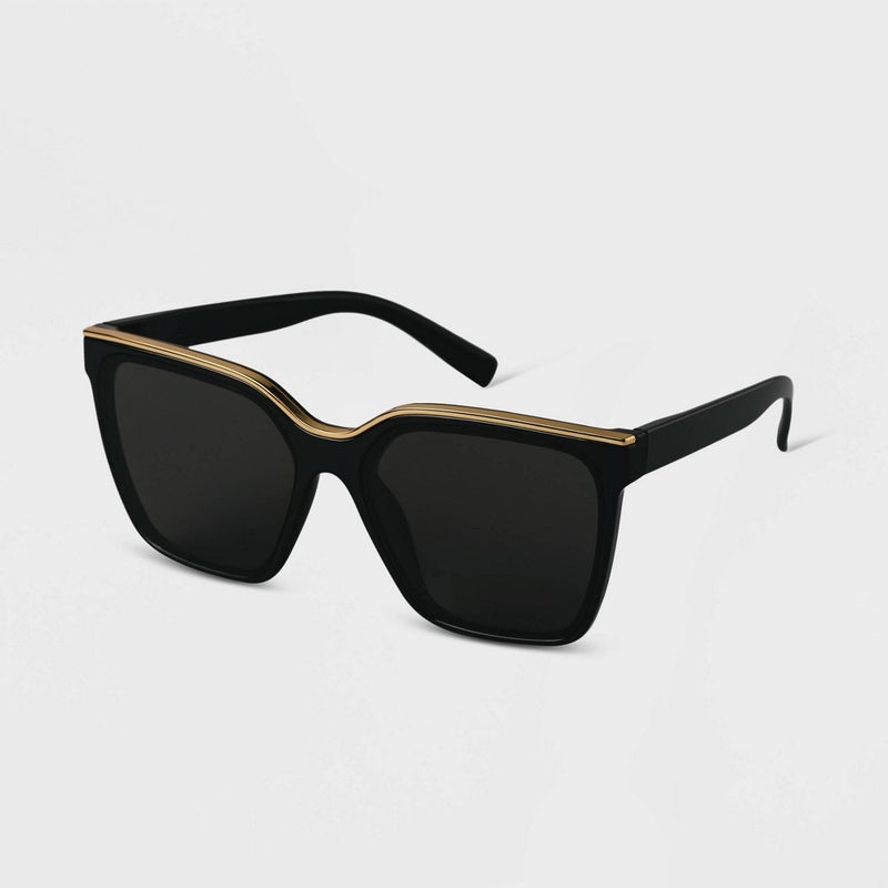 Women's Plastic Square Sunglasses - A New Day Black