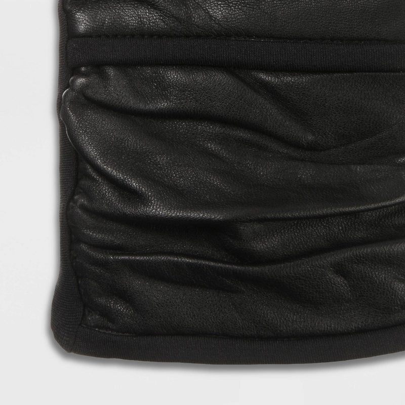 Isotoner Adult Faux Leather Gathered Wrist Gloves - Black L/XL