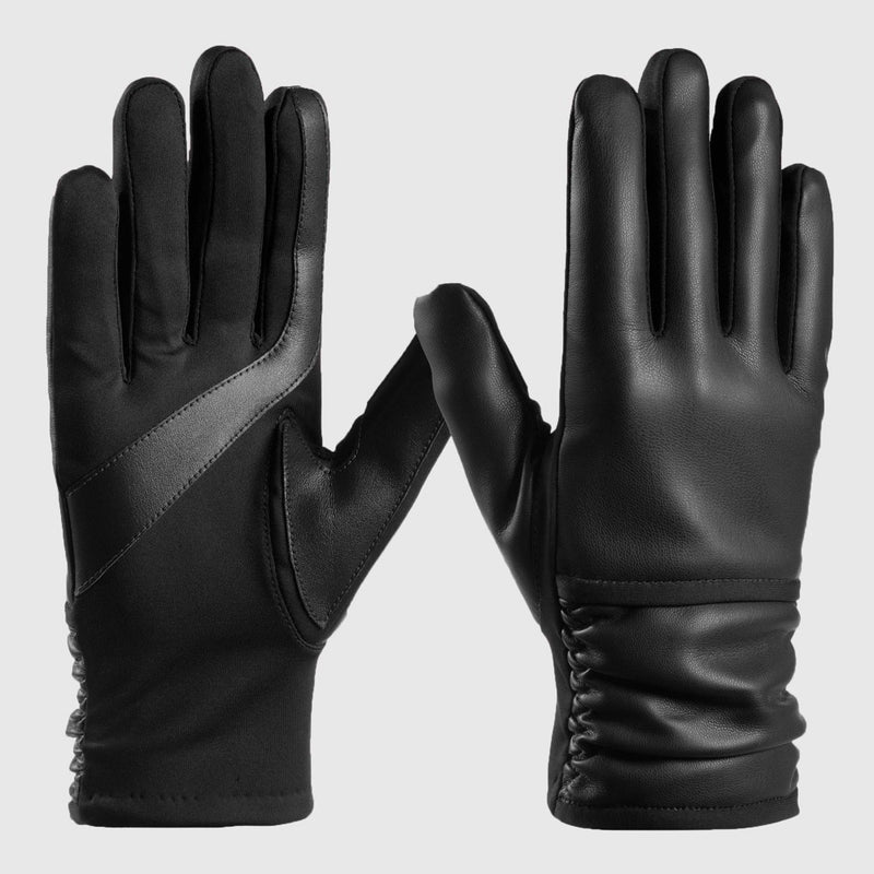 Isotoner Adult Faux Leather Gathered Wrist Gloves - Black L/XL