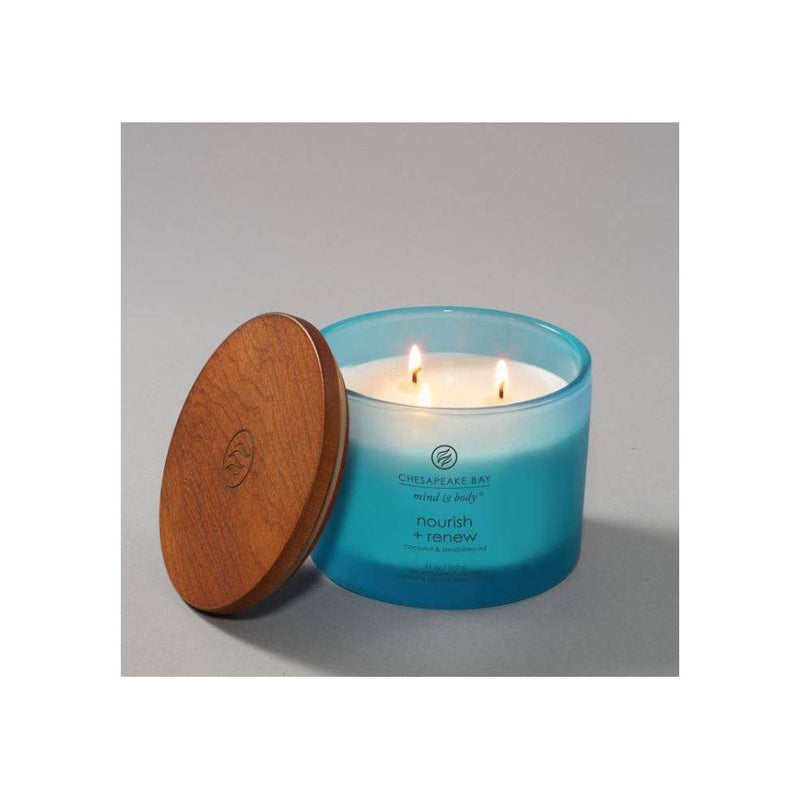 3-Wick Frosted Glass Nourish + Renew Lidded Jar Candle Light Blue 11oz - Mind & Body by Chesapeake Bay Candle