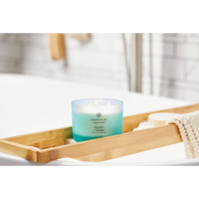 3-Wick Frosted Glass Nourish + Renew Lidded Jar Candle Light Blue 11oz - Mind & Body by Chesapeake Bay Candle