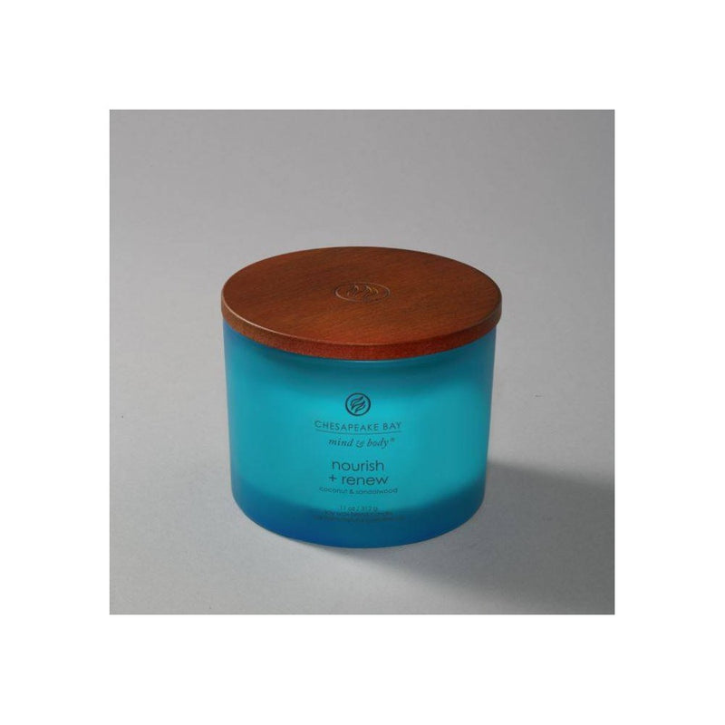3-Wick Frosted Glass Nourish + Renew Lidded Jar Candle Light Blue 11oz - Mind & Body by Chesapeake Bay Candle