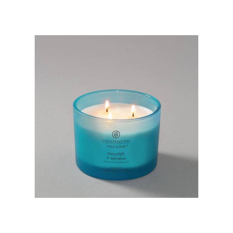 3-Wick Frosted Glass Nourish + Renew Lidded Jar Candle Light Blue 11oz - Mind & Body by Chesapeake Bay Candle